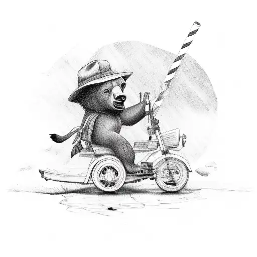 Boy Riding A Brown Bear With A Straw Hat