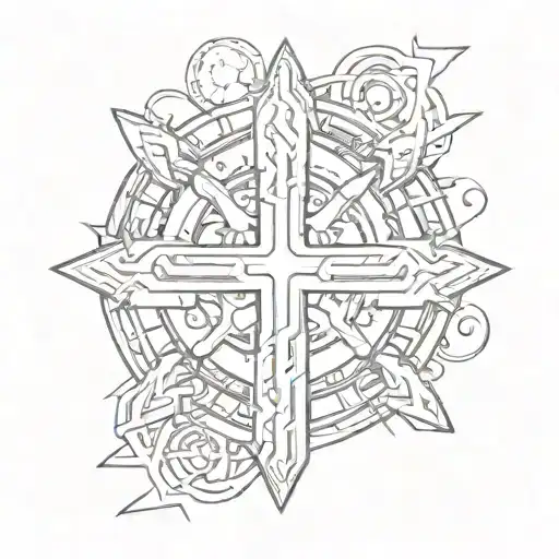 A Modern Interpretation Of A Cruz Symbol Incorporating Elements Of Artista Tools And Equipment