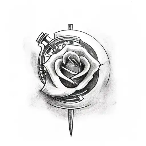 Tattoo Of A Wrench Entwined With A Rose Stem