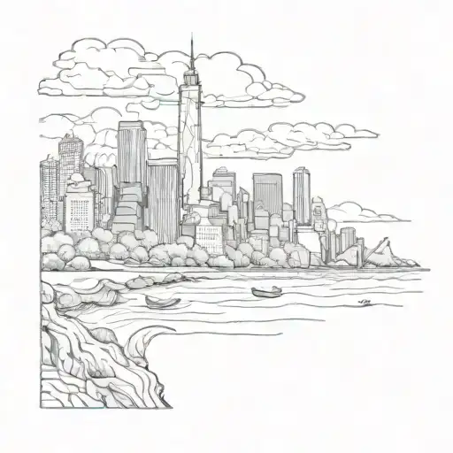 Upper Arm Sleeve Of The American Frontier With A Body Of Water Leading Into The Nyc Skyline