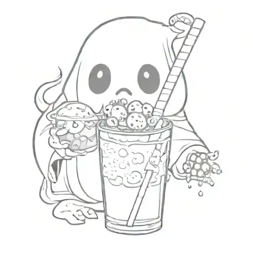 Spooky Ghost Drinking Boba Holding Dildo
