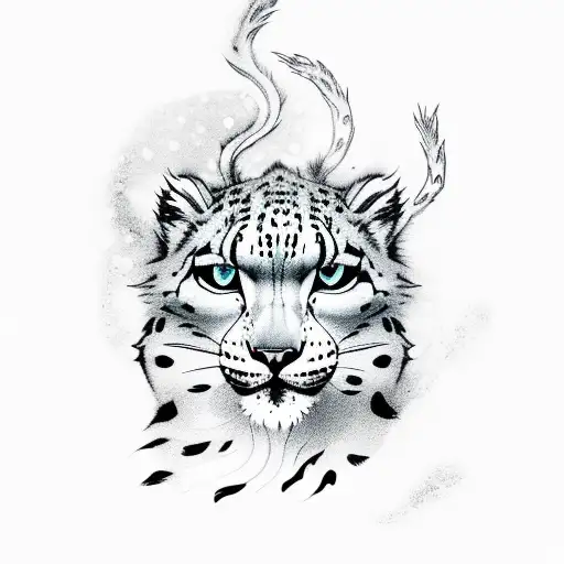 Snowleopard With Snow And Fire Elements
