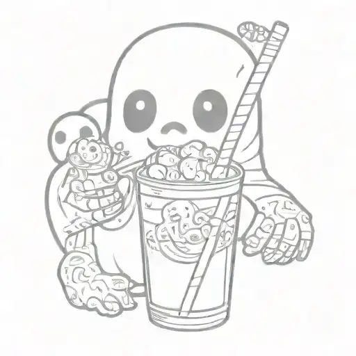 Spooky Ghost Drinking Boba Holding Dildo