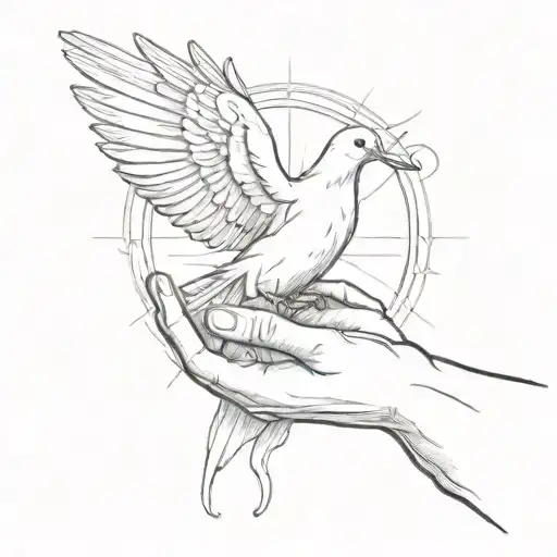Open Praying Hands With A Dove Flying Out Of Sunshine