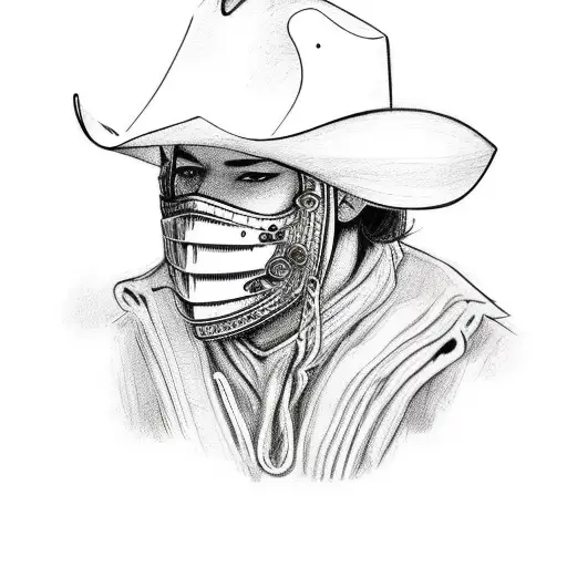 Cowboy Walking And Wearing An Iron Mask