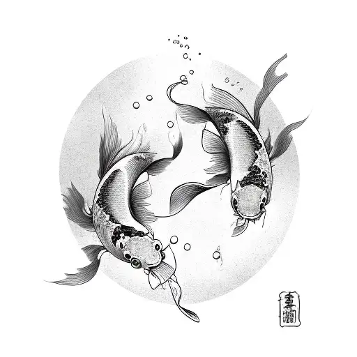 Two Koi Fish Swiming In The Same Direction