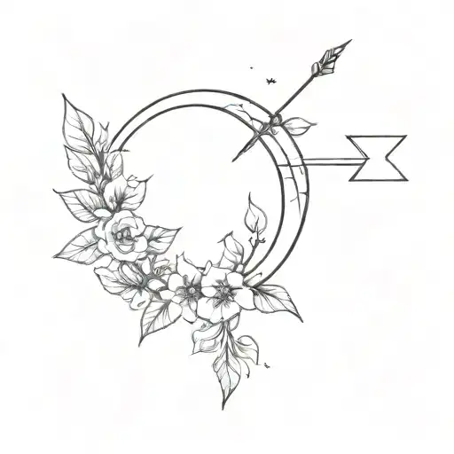 An Arrow Passing Through A Crescent Moon With Flowers