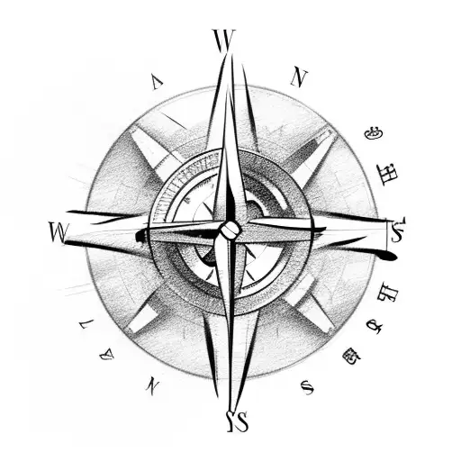 A Sketch-style Compass Surrounded By Palm Leaves And Seashells