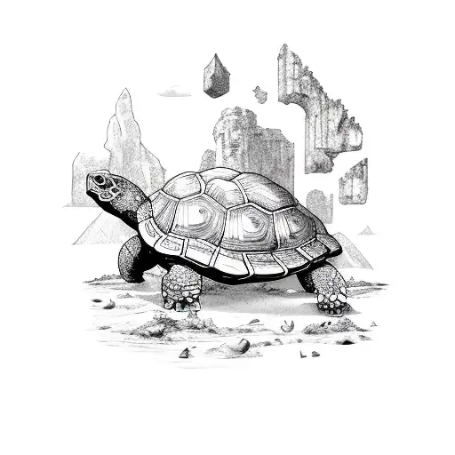 Giant Turtle With Ruins On Its Back