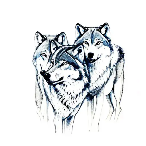 Wolf Family With Three Wolves Forrest Background