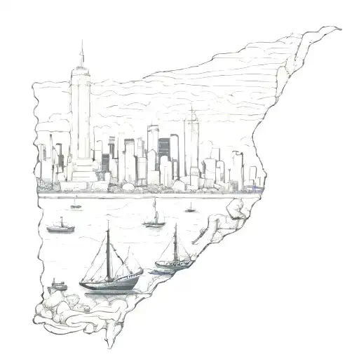 Upper Arm Sleeve Of The American Frontier With A Body Of Water Leading Into The Nyc Skyline