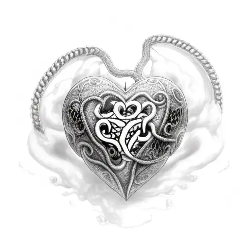 Realistic Heart Surrounded By A Chain And Dragon