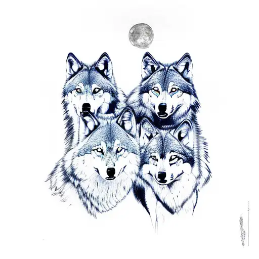Wolf Family With Forrest Background