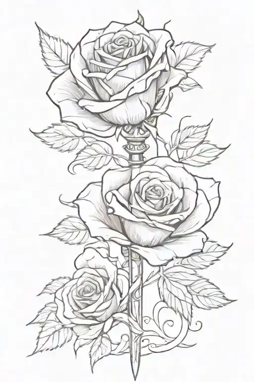 Sword Straight Up And Down Going Through A Single Rose That Is Upright With Long Stem