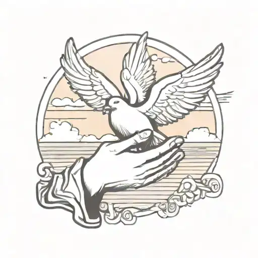 Praying Hands With A Dove Flying Out With The Sunset
