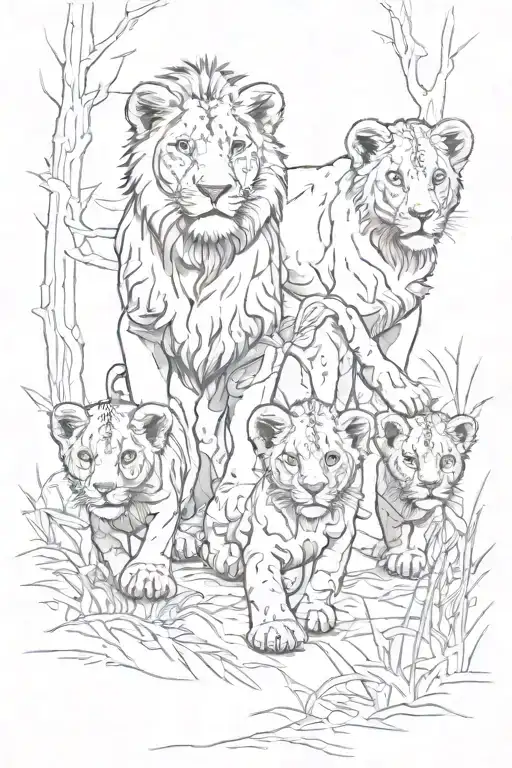 3 Lion Cubs Walking In The Forest