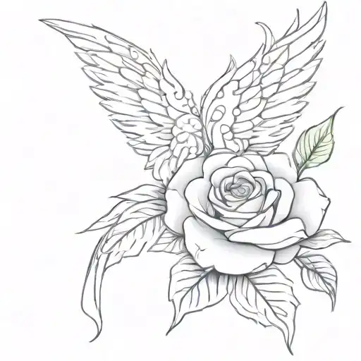 Angel Wings Paw Print Rose Intertwined