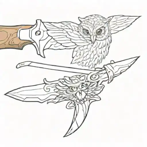 2 Knife Next To Eachother And On One Handle An Owl And On The Other A Bear