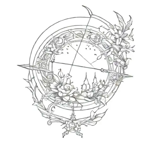 A Design With A Bow And Arrow Intertwined Within The Crescent