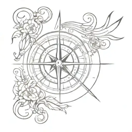 A Compass Rose Design Incorporating Musical Elements Like A Treble Clef And Notes