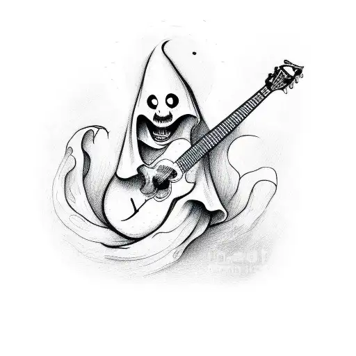 Cartoon Ghost Playing Guitar