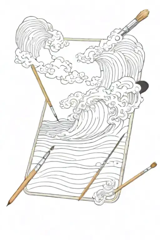 A Painting Palette With Brushes Morphing Into Waves Crashing On A Beach