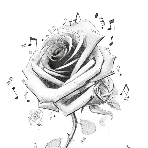 A Musical Staff With Black Roses Growing From The Notes