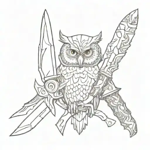 2 Knife Next To Eachother And On One Knife Handle An Owl And On The Other Knife Handle A Bear