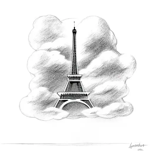 Eiffel Tower With A Plane Flying Through A Cloud In The Background