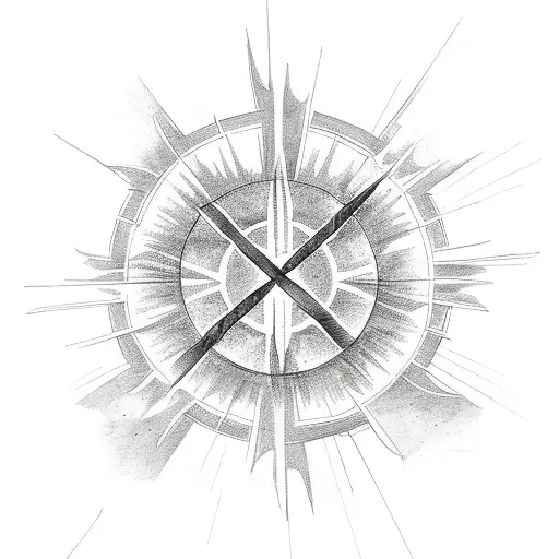 Christian Cross With Sun And Birds And Fire And Lighting