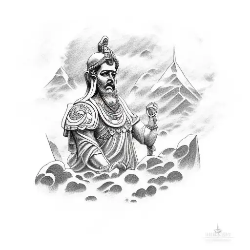 Full Sleeve Concept Tattoo With Stoicism Gods And Ancient Buildings