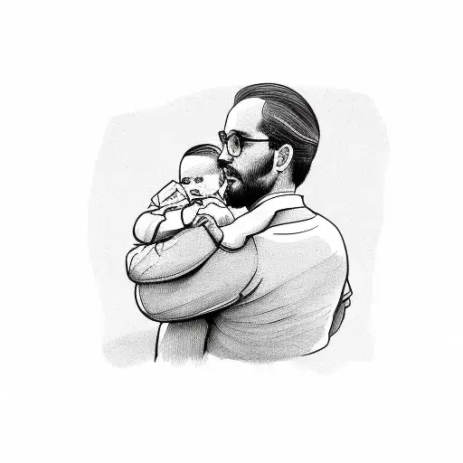 Father With Baby On The Shoulder From The Back