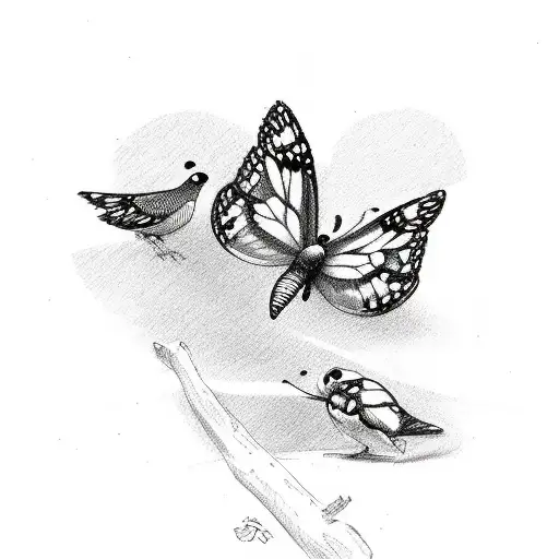 Small Bird And Butterfly
