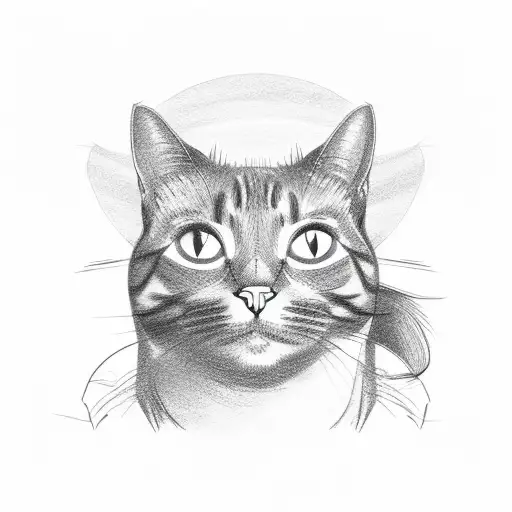 A Sketched Silhouette Of A Cat Basking In The Warm Glow Of A Sunset