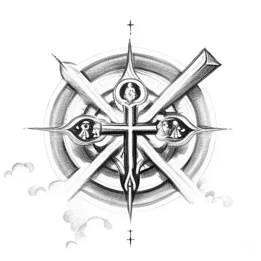 Christian Cross With Clouds In Background With Cupid