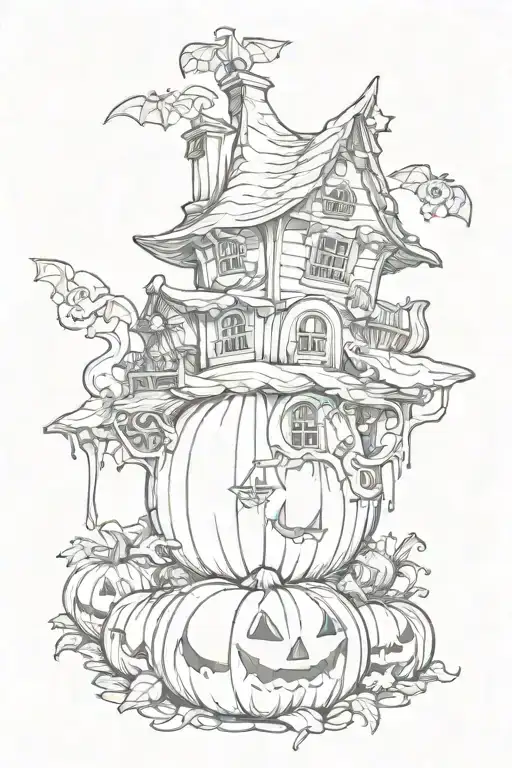 Bats Chaudron House Pumpkin Witch
