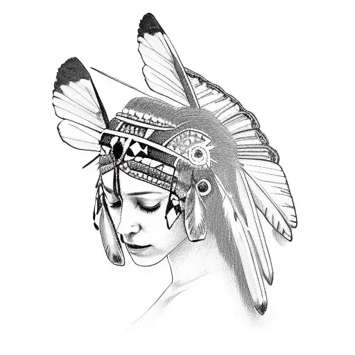 A Butterfly Emerging From A Native American Woman's Traditional Headdress