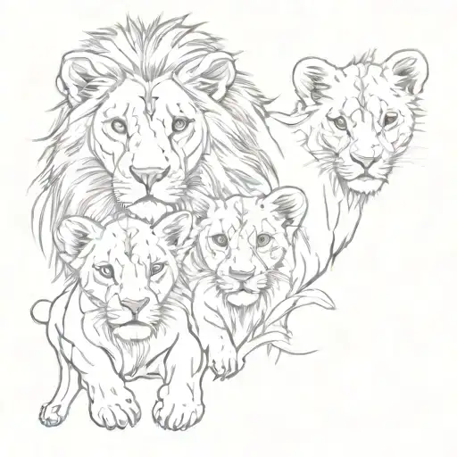 Lion With 2 Lion Cubs