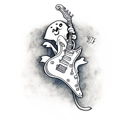 Cartoon Ghost Playing Electric Guitar