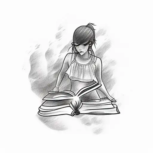 A Sketch Style Tattoo Of A Girl Reading A Book While Swimming Underwater