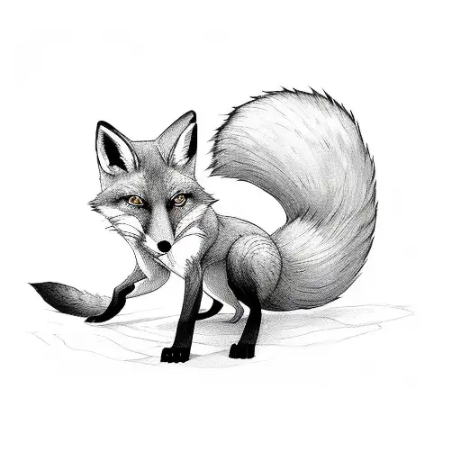 Fox Crouching With Tail Up