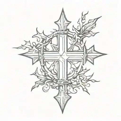 Cross With Thorny Crown Over It