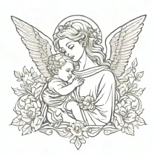 Guardian Angel With A Baby Girl