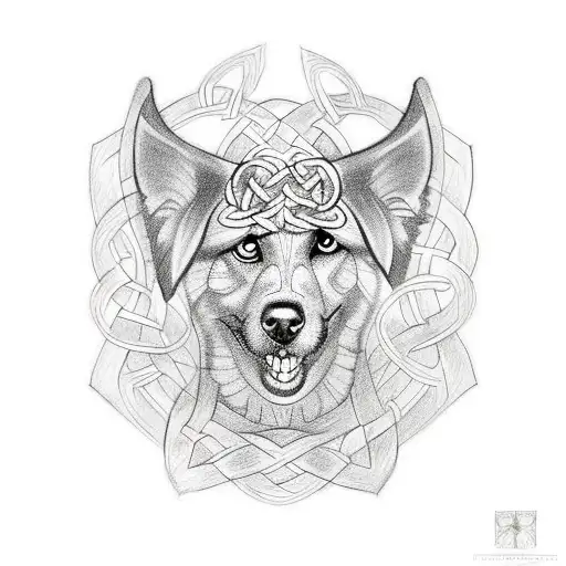 A Sketch-style Tattoo Of A Celtic Knotwork Design With A Hidden Image Of Your Dog