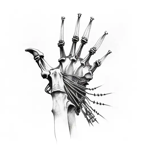 Middle Finger Skeleton Hand With Foses And Barbed Wire