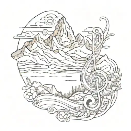 A Scenic Mountain Landscape With A G Clef Incorporated Into The Design