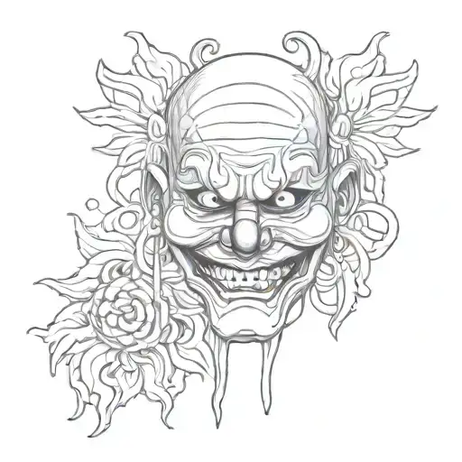Horror Asian Mask In The Clown's Hands