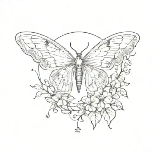 Lunar Moth With Vines And Moons And Stars