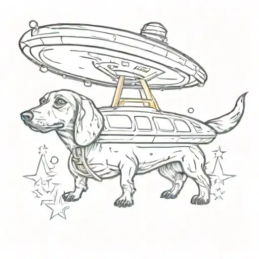 Ufo Beaming Up Dachshund Dog