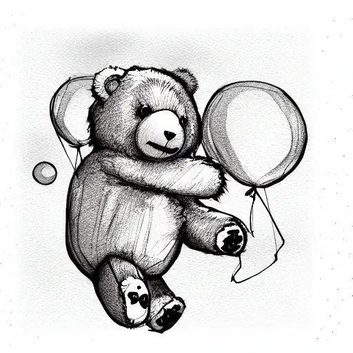 Teddy Bear Flying Holding A Balloon